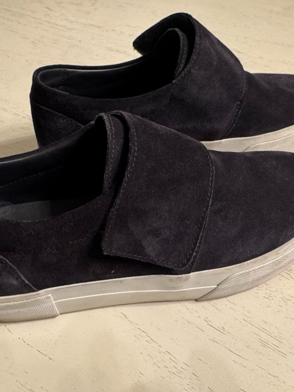 Vince Suede Slip Ons, with velcro closure, size 7